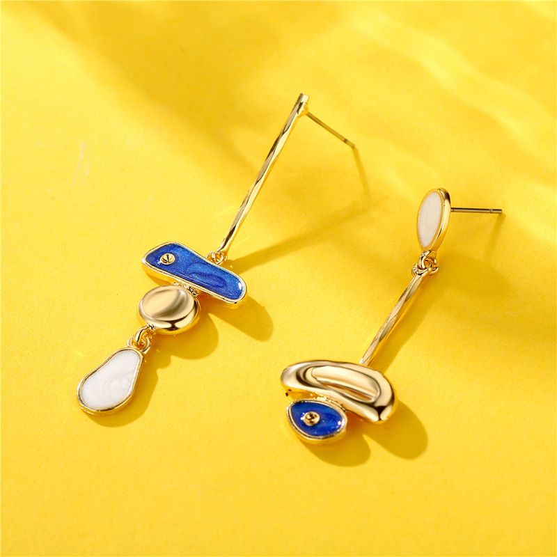 Wholesale Geometric Asymmetric Blue Drop Oil Pendant Earrings Nihaojewelry