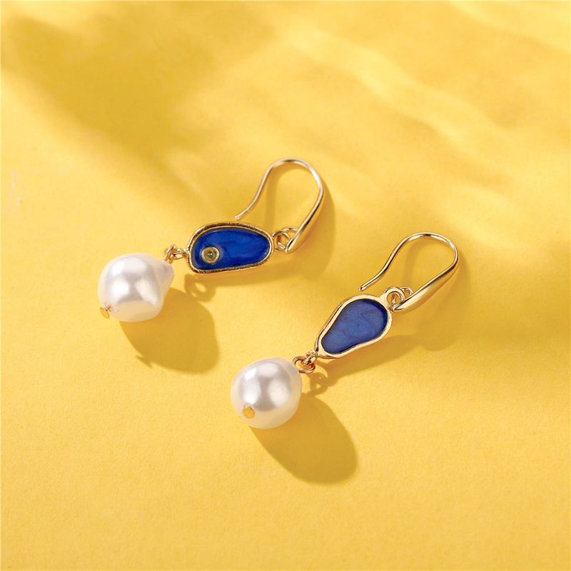 2021europe And America Cross Border New Earrings Blue Dripping Shell Pearl Eardrops Stud Earrings Ins Popular Ornament