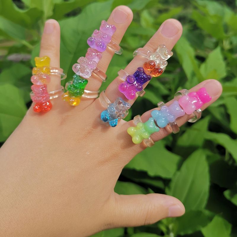 Europe And America Cross Border New Geometric Bear Ring Korean Ins Style Color Ring Girly Style Acrylic Jewelry For Women