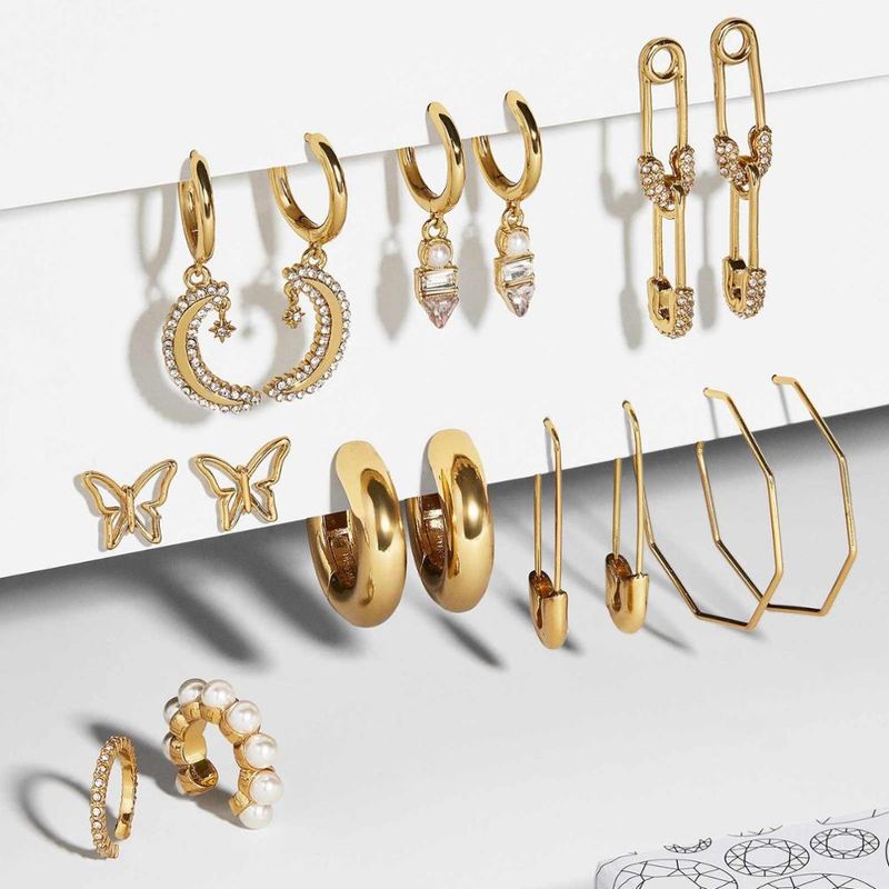 Großhandel Mode Pin Schmetterling Sterne Mond Kupfer Schnalle Ohrringe Set Nihaojewelry