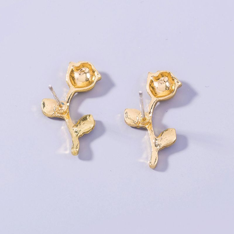 2021 Simple Oro Fresco Diamante De Imitación Perla Rosa Pendientes Ins Estilo Exquisito Pendientes De Las Orejas De Las Mujeres