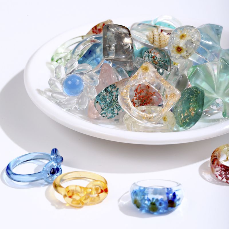 Wholesale Ornament Transparent Colorful Flower Ring Nihaojewelry