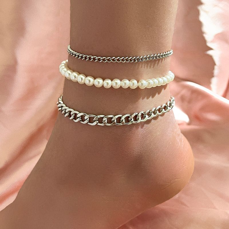 Wholesale Jewelry Retro Pearl Chain Anklet Three-piece Set Nihaojewelry
