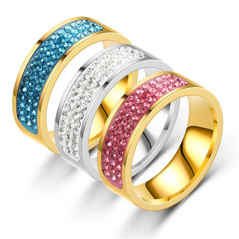 European And American New Titanium Steel Diamond-studded Ring Women's Three Rows Full Diamond Stainless Steel Couple Ring Korean Hand Jewelry Wholesale