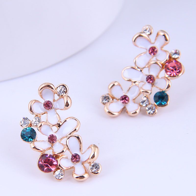 Wholesale Korean Fashion Colorful Diamond Flower Stud Earrings Nihaojewelry
