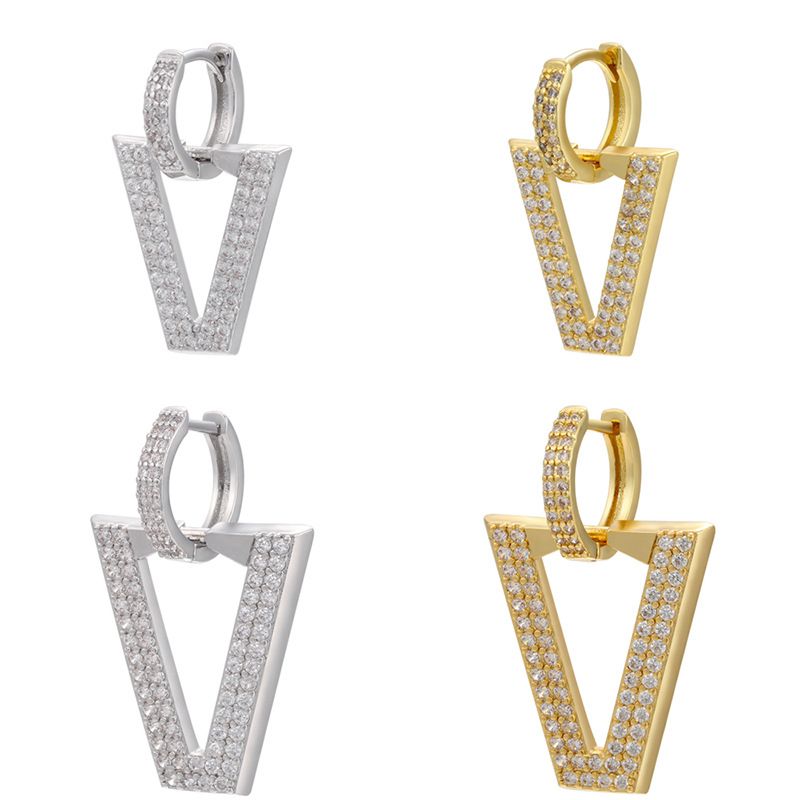 En Gros Micro-clouté Zircon Boucles D'oreilles Triangle Inversé Boucles D'oreilles Nihaojewelry