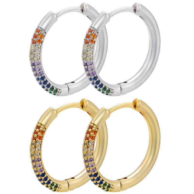 Einfache Neue Mikro-eingelegte Farbige Diamanten Runde Einseitige Kupfer Ohrringe Großhandel Nihao Schmuck