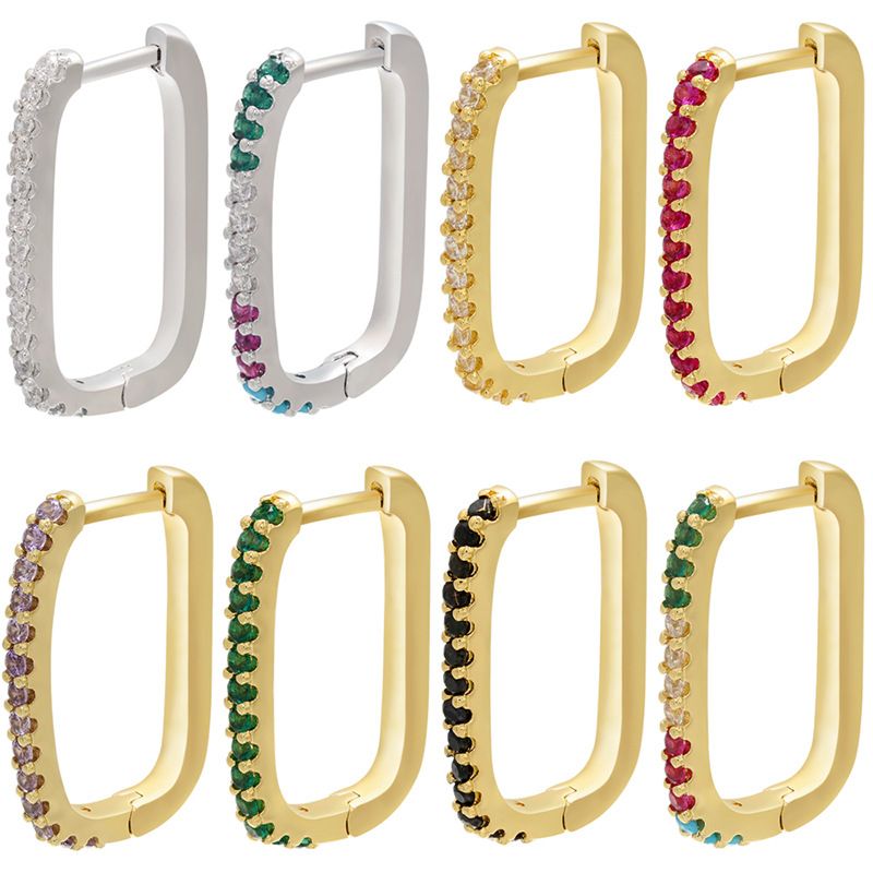 Vente En Gros Boucles D&#39;oreilles Rectangulaires Simples En Diamants Colorés Micro-incrustés Nihaojewelry