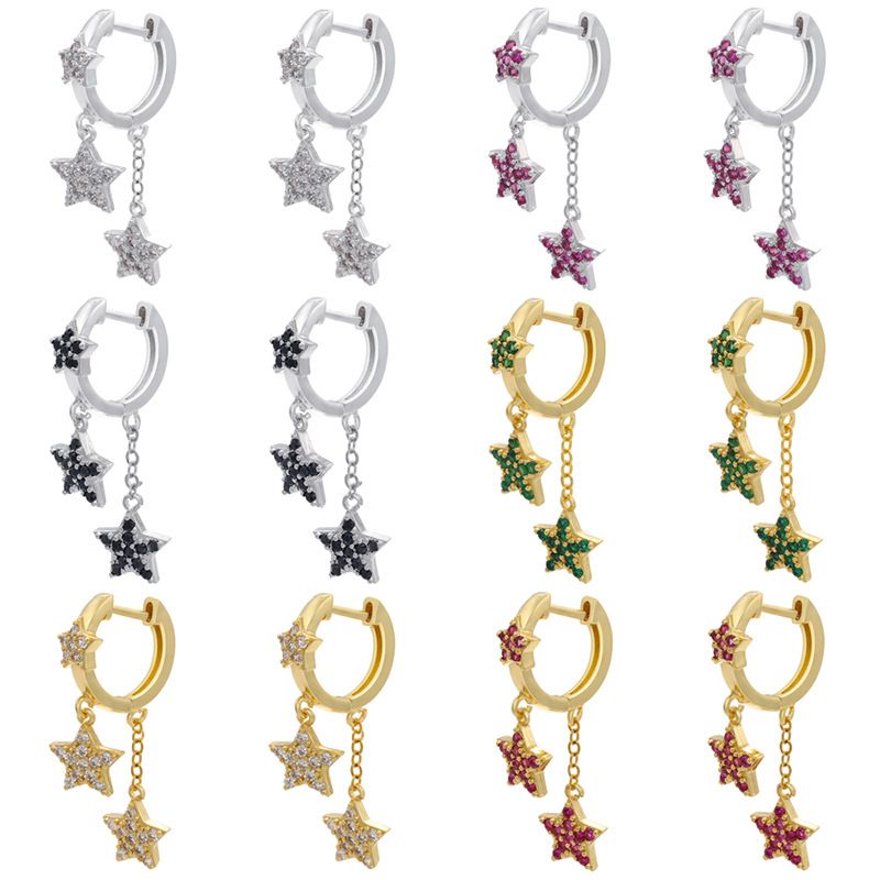 Wholesale New Style Micro Inlaid Star Pendant Long Copper Earrings Nihaojewelry