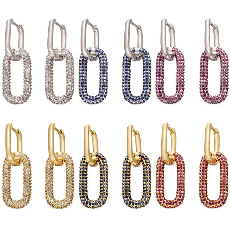 Colored Diamonds Double Rectangular Earrings Wholesale Jewelry Nihaojewelry