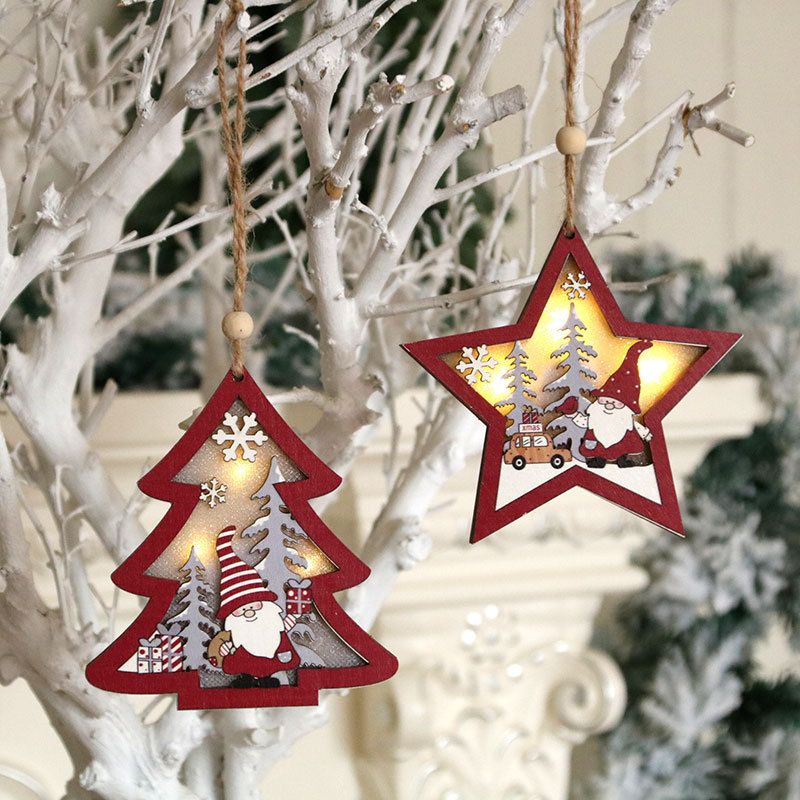 Großhandel Neue Weihnachtsbaum Holz Leuchtende Anhänger Ornamente Nihaojewelry