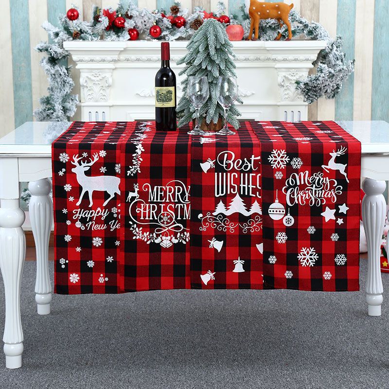 Großhandel Weihnachts Dekoration Polyester-baumwolle Karierter Tisch Läufer Nihao Schmuck
