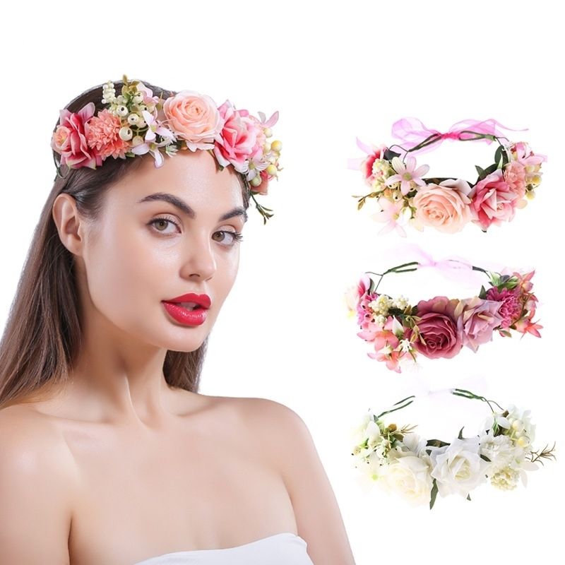 Multi-delicado Europa Y América Cruz Frontera Moda Mujer Artificial Flor Garland Navidad Accesorios Para El Cabello Banda Para El Cabello Venta Al Por Mayor