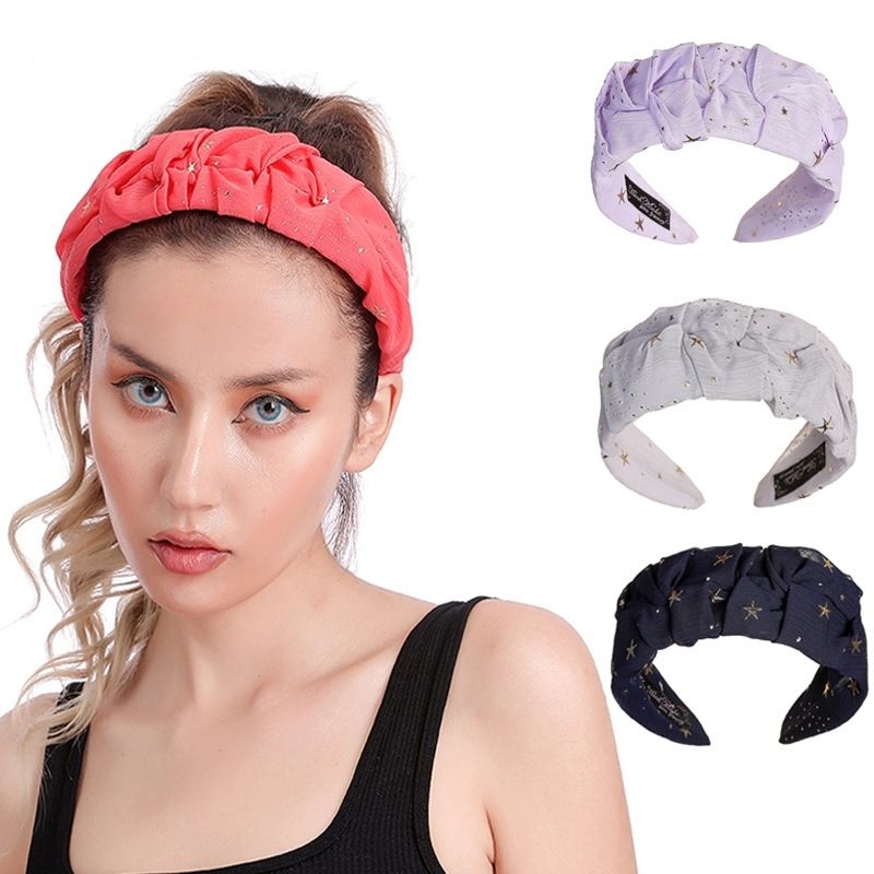 Creative New Chiffon Pleated Fabric Spring And Summer Simplicity With Gold Flash Wide Brim Hair Band Non-slip All-matching Headband