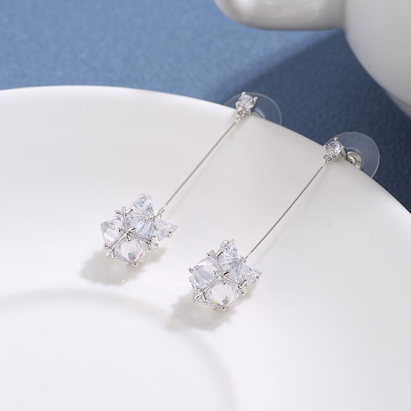 Wholesale Fashion Three-dimensional Square Zirconium Long Copper Earrings Nihaojewelry