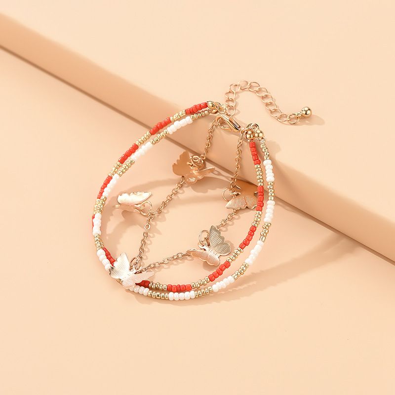 Wholesale Jewelry Three-layer Asymmetrical Beaded Butterfly Pendant Anklet Nihaojewelry