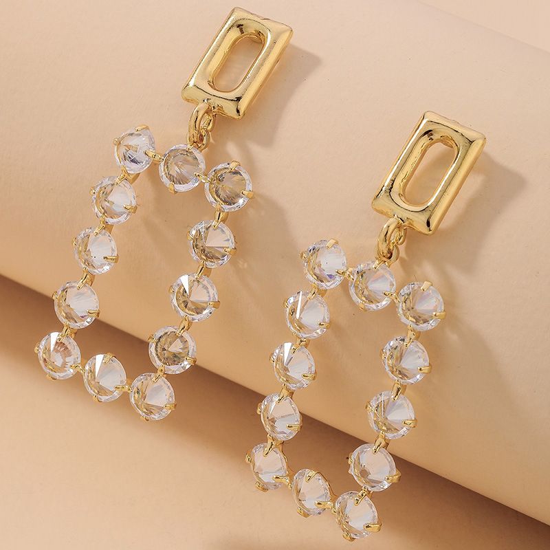 Vente En Gros Bijoux Boucles D&#39;oreilles Pendantes En Cristal Rectangulaire Creuse Nihaojewelry