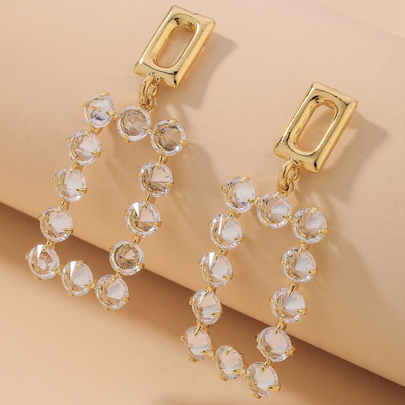 Wholesale Jewelry Hollow Rectangular Crystal Pendant Earrings Nihaojewelry