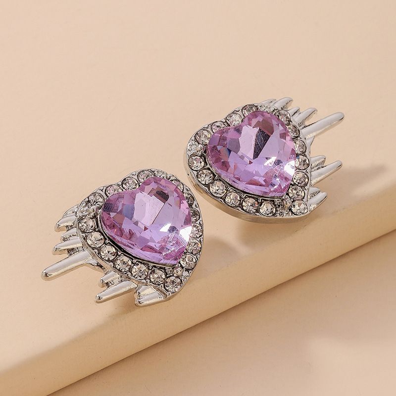 Al Por Mayor Joyas Pendientes De Botón De Corazón De Diamantes De Imitación Púrpura Nihaojewelry