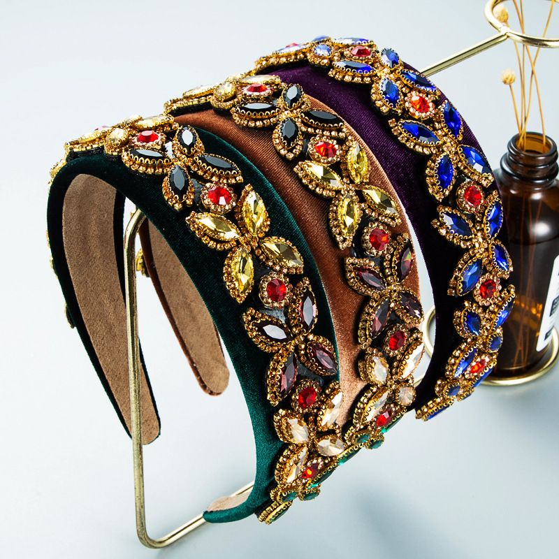 Wholesale Fashion Color Rhinestone Flowers Flannel Headband Nihaojewelry