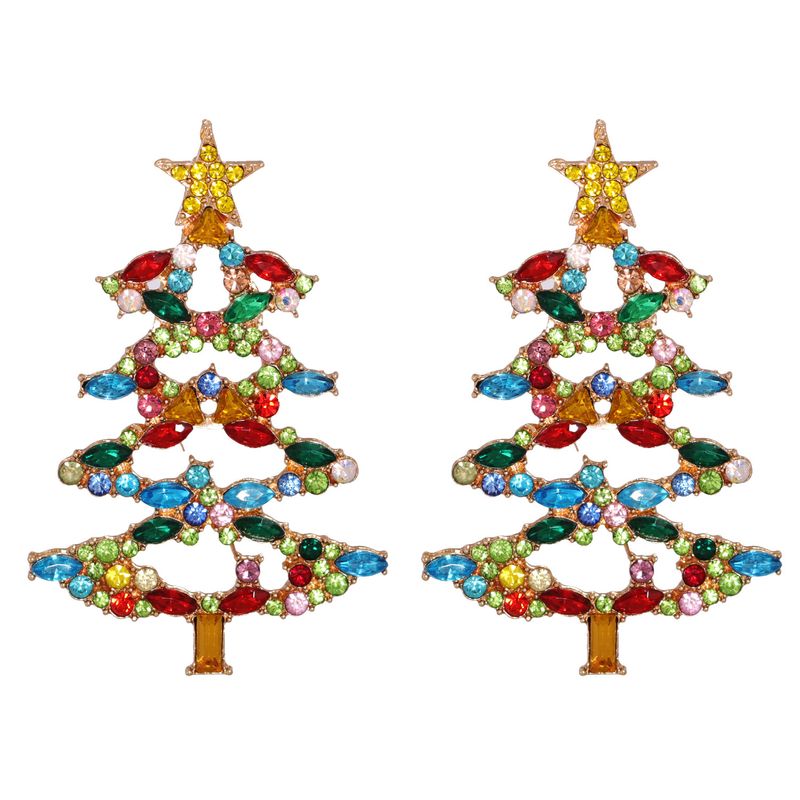 54729 Christmas All-match Earrings European And American Fashion Hot-selling New Arrival Cartoon Christmas Tree Earrings Rhinestone-encrusted Jewelry