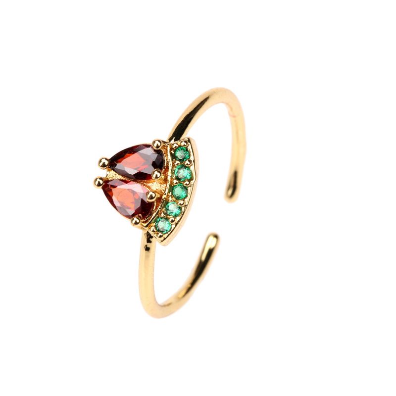 Cross-border Wholesale Fresh Autumn Zircon Copper Watermelon Ring Female New Fashion Fashion Personality Ring