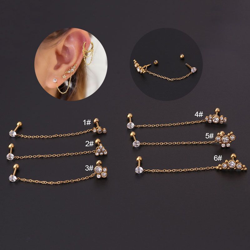 Ear Cartilage Rings & Studs Fashion Printing 316 Stainless Steel  Artificial Gemstones