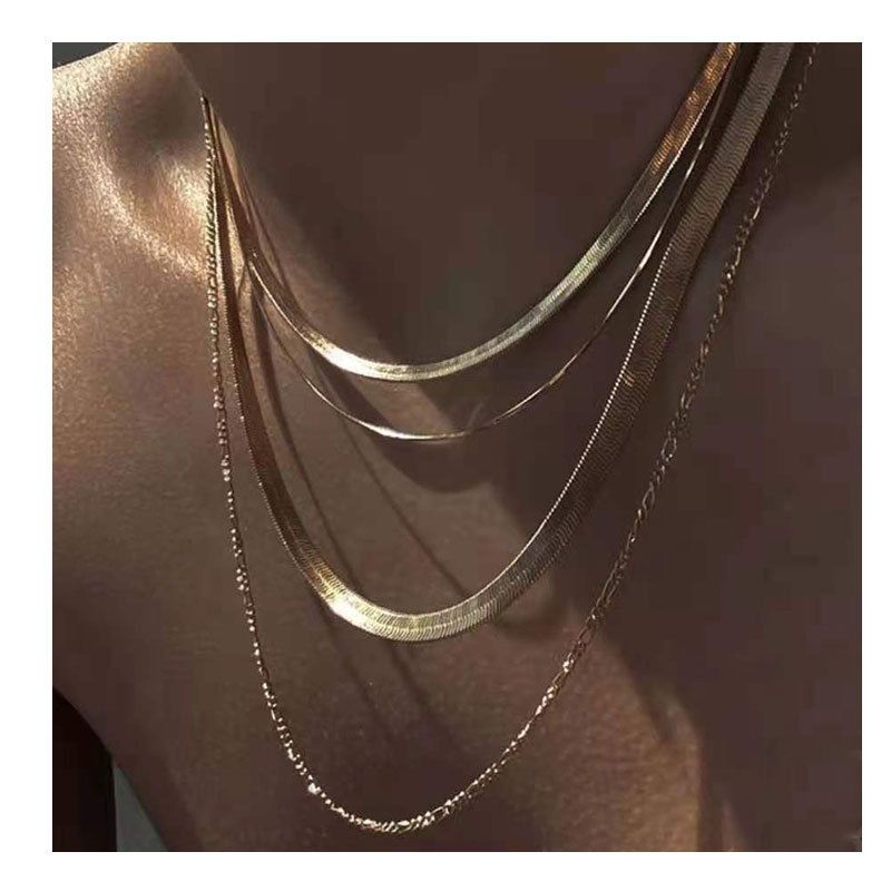 Europe And America Cross Border Fashion Ornament Gold Multi-layer Snake Bones Chain Necklace Sexy Clavicle Necklace For Women 18170