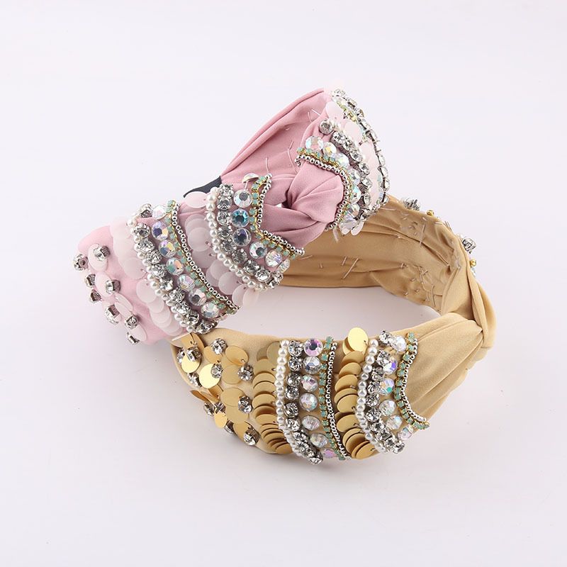New Fashion European And American Style Fabric Rhinestone Pearl Sequined Personalized Headband Women's Dance Street Shooting Travel Hair Accessories Headdress