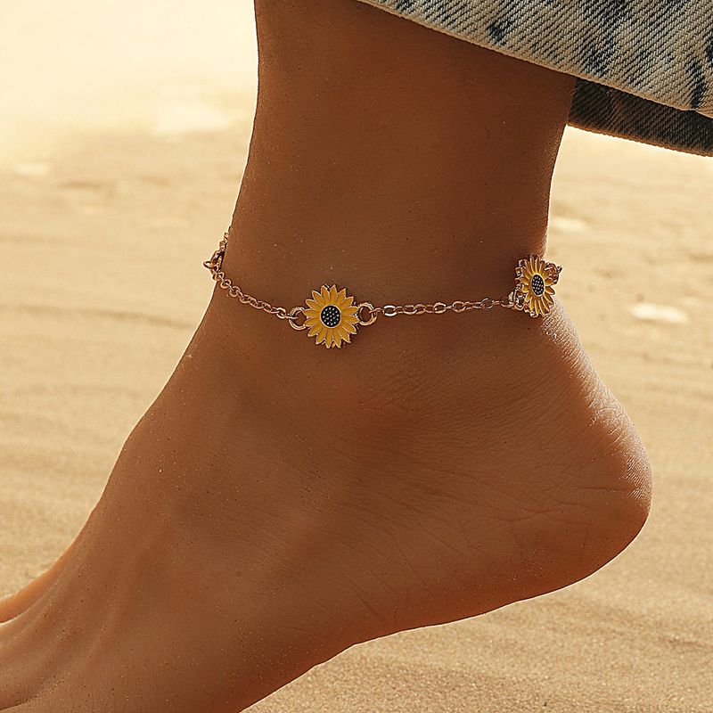 Europäische Und Amerikanische Neue Produkte Tropf Öl Sonnenblume Strand Fußkettchen Kreative Persönlichkeit Mode Sonnenblume Blume Kleine Gänseblümchen Fußkettchen Frauen