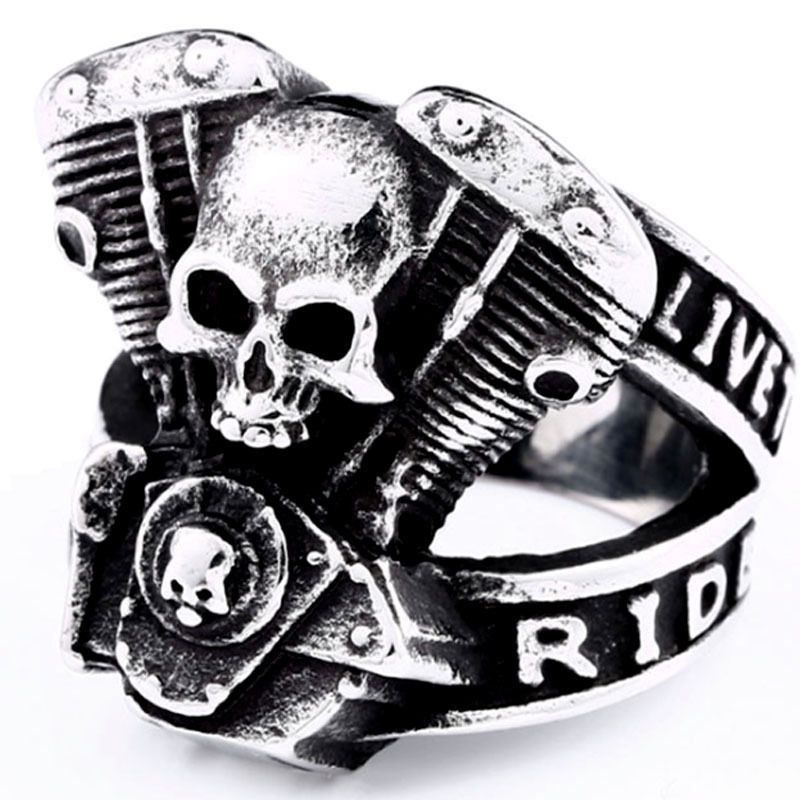 Evil Rider Skull Motor Ring Europäische Und Amerikanische Punk Persönlichkeit Retro Motorrad Ring Grenz Überschreitend