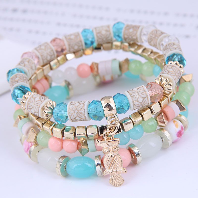 En Gros Mode Métal Hibou Perles De Bonbons Multi-couche Bracelet Nihaojewelry