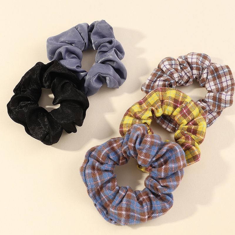 Plaid Brushed Hair Scrunchies 5 Pieces Set Wholesale Nihaojewelry