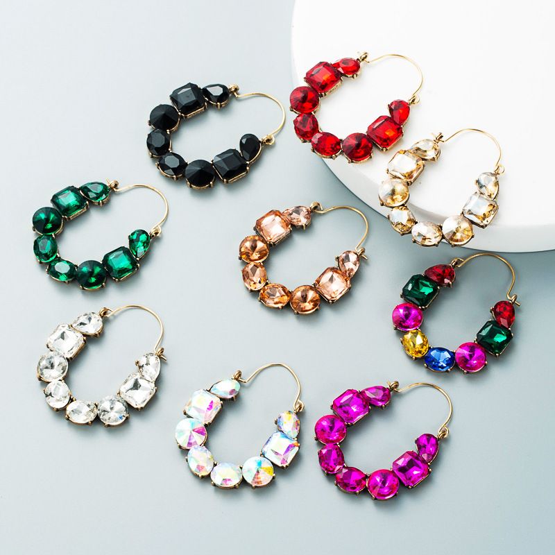 Fashion Geometric Inlaid Color Rhinestone Hollow Earrings Wholesale Nihaojewelry