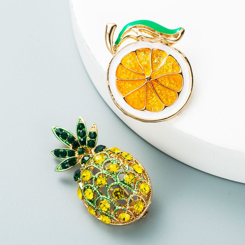Lindo Gota De Aceite Fruta Piña Limón Con Incrustaciones De Diamantes De Imitación Broche Al Por Mayor Nihaojewelry