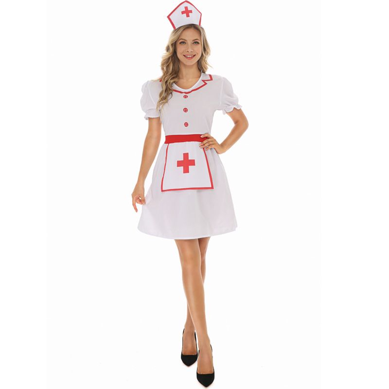 Halloween Cosplay Nurse Red Cross Short-sleeved White Dress Wholesale Nihaojewelry
