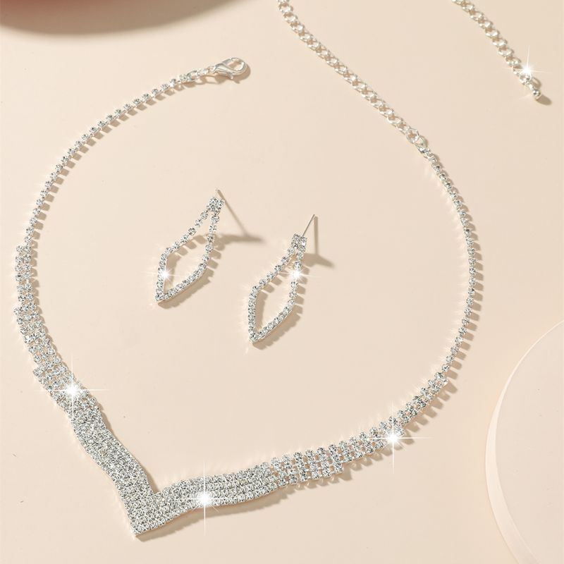 Water Drop Shape Rhinestone Necklace Earrings Set