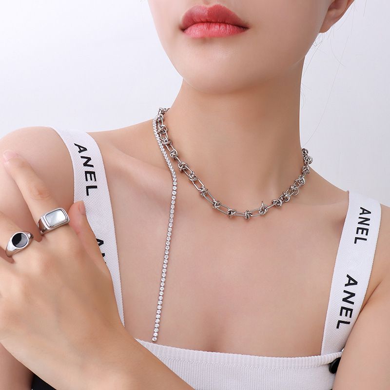 Retro Knot Chain Tassel Zircon Titanium Steel Necklace Wholesale Nihaojewelry