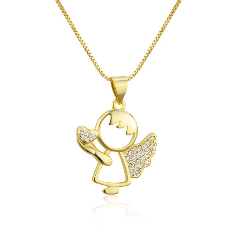 European And American Ins New Inlaid Zirconium Love Angel Necklace Cross-border Spot Copper Electroplating Fashion Children's Wings Necklace