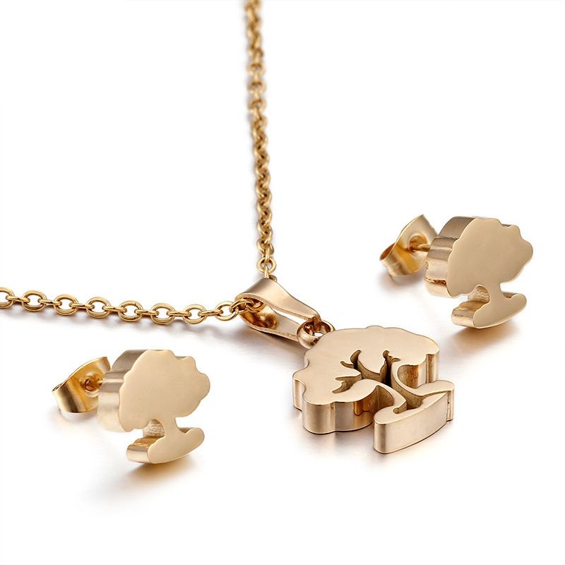 Korean Tree Pendant Stainless Steel Plating 18k Real Gold Earrings Necklace Wholesale Nihaojewelry