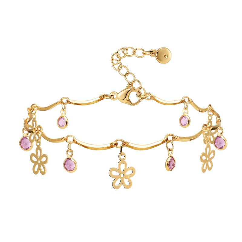 Pink Zircon Anklet For Women Copper Plating 18k Real Gold Fresh Flower Pendant Ornament Cross-border Hot Selling