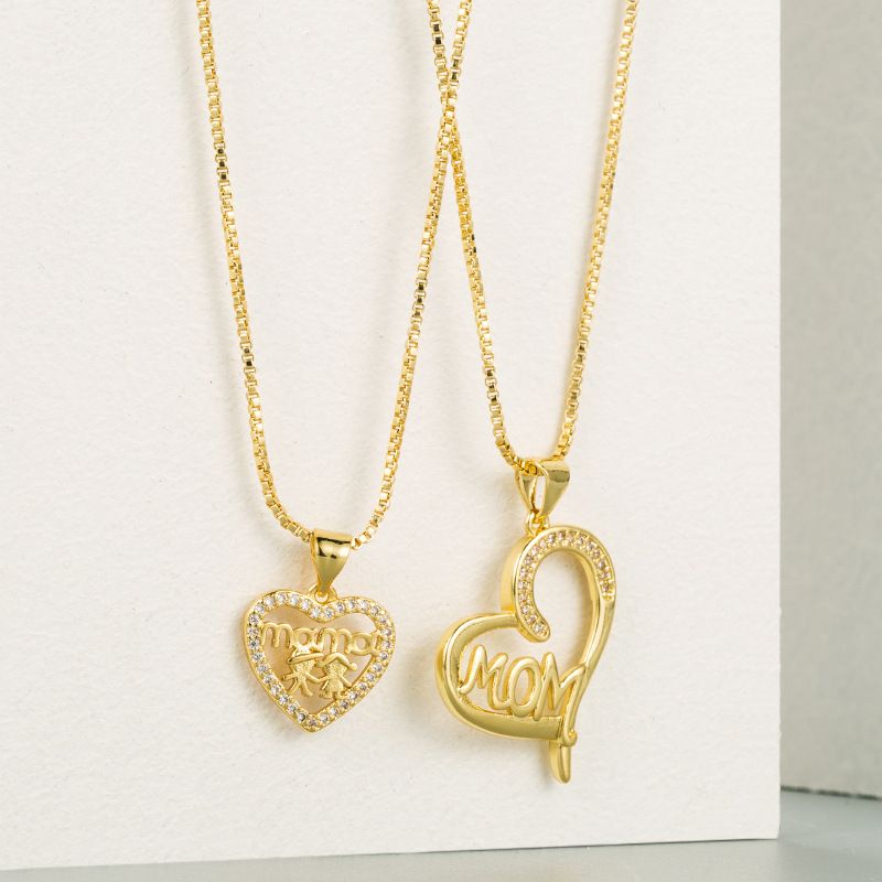 Muttertag-serie Kupfer Vergoldet Hohler Buchstabe Herzförmiger Anhänger Halskette Großhandel Nihaojewelry