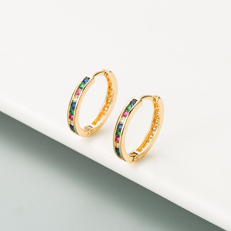 Korean Colorful Small Circle Copper Zircon Earrings Wholesale Nihaojewelry