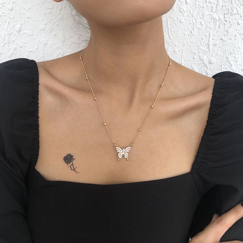 Collar De Diamantes Completo De Mariposa De Una Sola Capa Simple Al Por Mayor Nihaojewelry