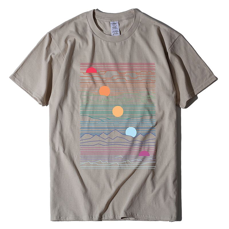 Lässige Geometrische Linien Rundhalsdruck Kurzarm-baumwoll-t-shirt Großhandel Nihaojewelry