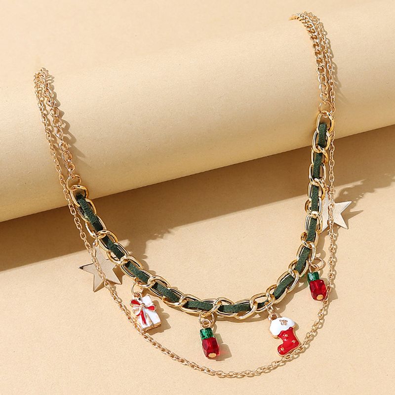 Fashion Trendy Christmas Boots Alloy Double Necklace Wholesale Nihaojewelry