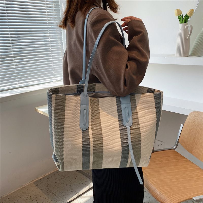 Fashion Large-capacity One-shoulder Contrast Color Striped Underarm Tote Handbags Wholesale Nihaojewelry