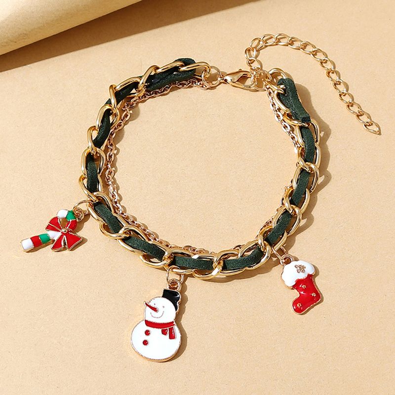 Creative Fashion Christmas Snow Doll Green Braided Bracelet Wholesale Nihaojewelry