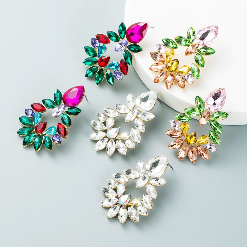 Fashion Alloy Diamond-studded Glass Flower Geometric Earrings Wholesale Nihaojewelry