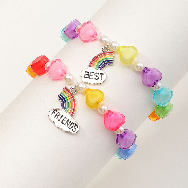 Heart Pearl Rainbow Letter Pendant Bracelet Set Wholesale Nihaojewelry